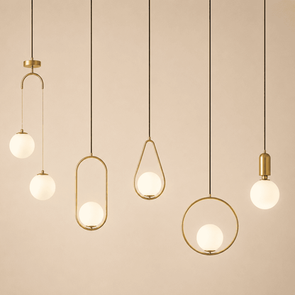Suspension verre globe laiton, design italien moderne