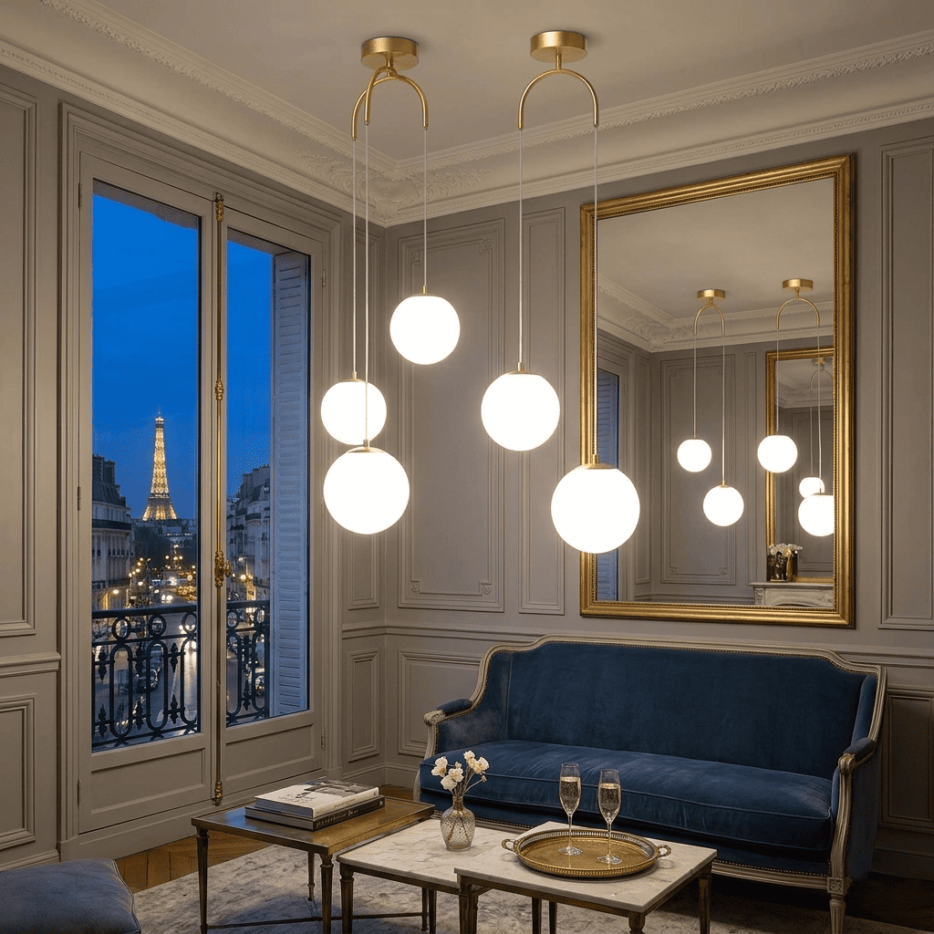 Suspension verre globe laiton doré, design italien moderne | Salon chambre salle à manger, Intérieur