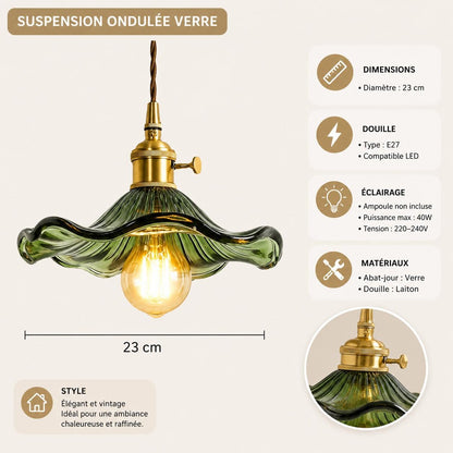 Suspension verre soufflé fleur & Laiton cuivré vintage | Salon chambre bar, intérieur rétro