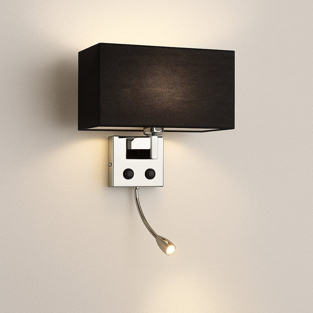 Applique murale LED intégrée avec interrupteur, Chambre tête de lit style hôtel | Liseuse à abat-jour tissu