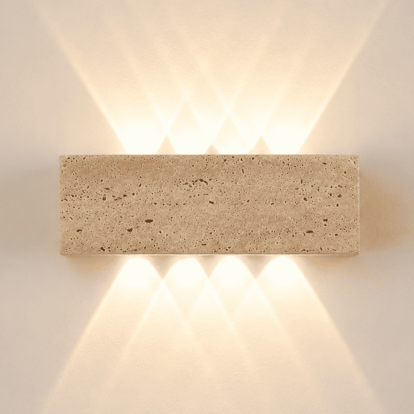 Applique murale pierre naturelle claire, travertin LED | Extérieur et Intérieur