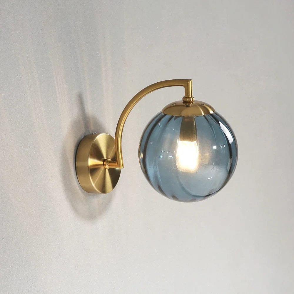 Applique murale chambre, salon, intérieur rétro chic, globe en verre | Style laiton doré