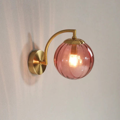 Applique murale chambre, salon, intérieur rétro chic, globe en verre | Style laiton doré