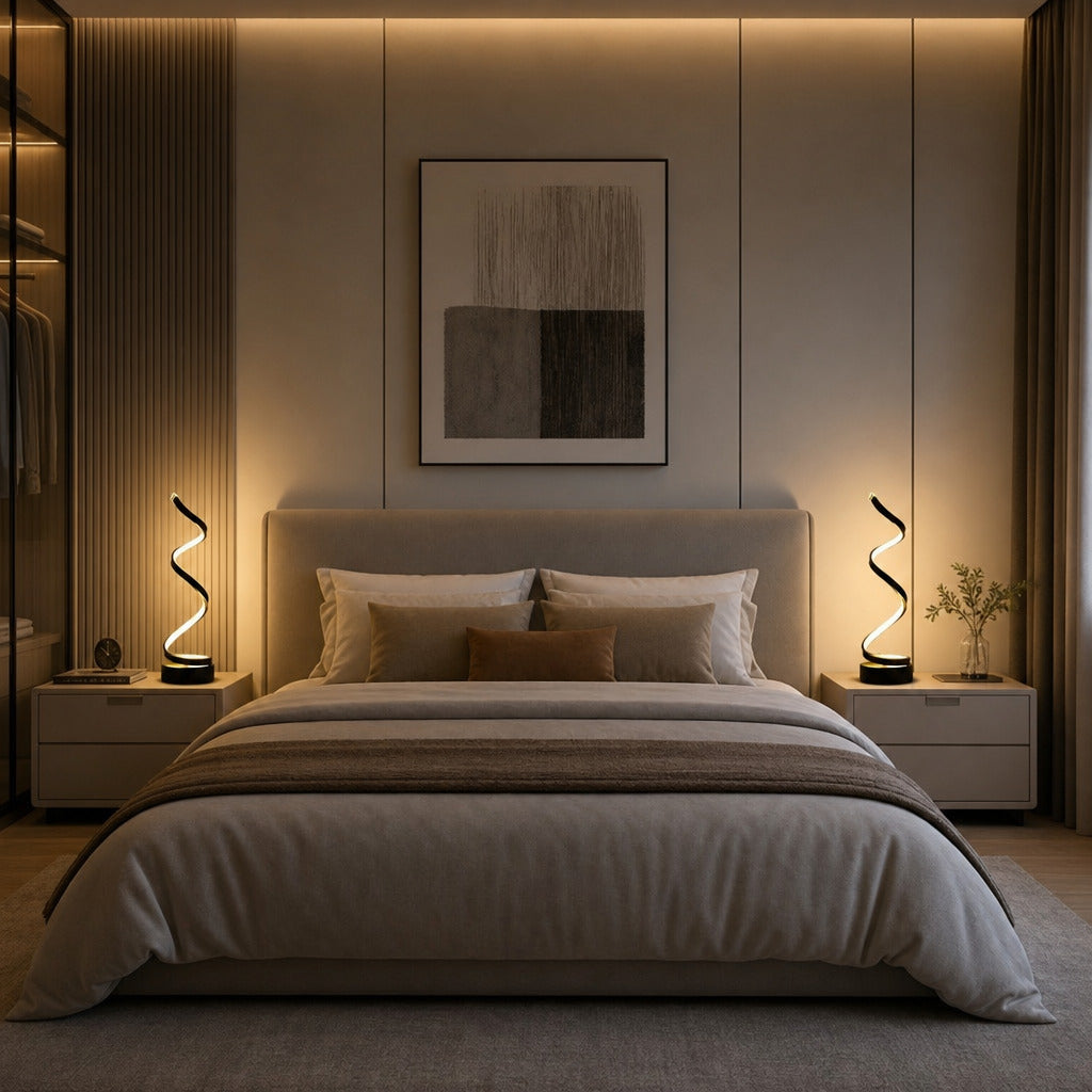 Lampe de Chevet LED Spirale sans fil | Design Sculptural, Intensité Réglable