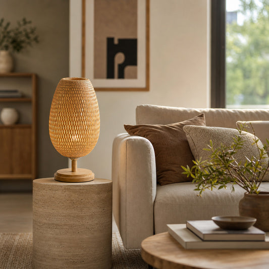 Lampe de Chevet Rotin Bois, Bambou Tressé | Fait Main