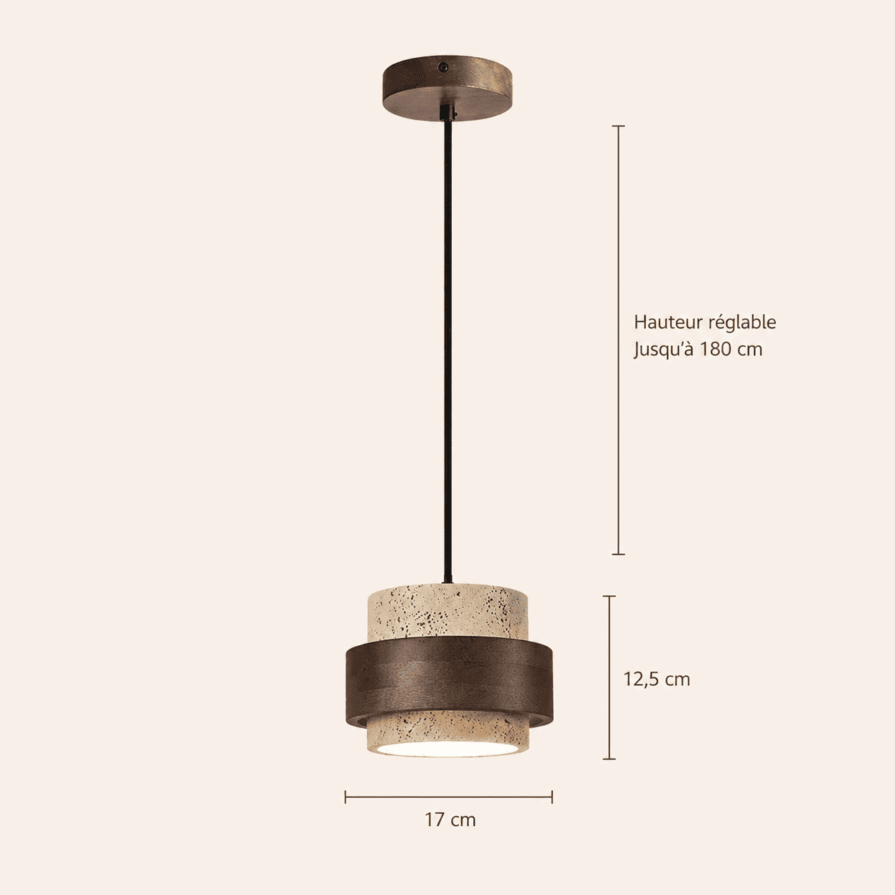 Suspension luminaire en pierre naturelle et bois de noyer | Cylindre wabi-sabi, Chambre salon