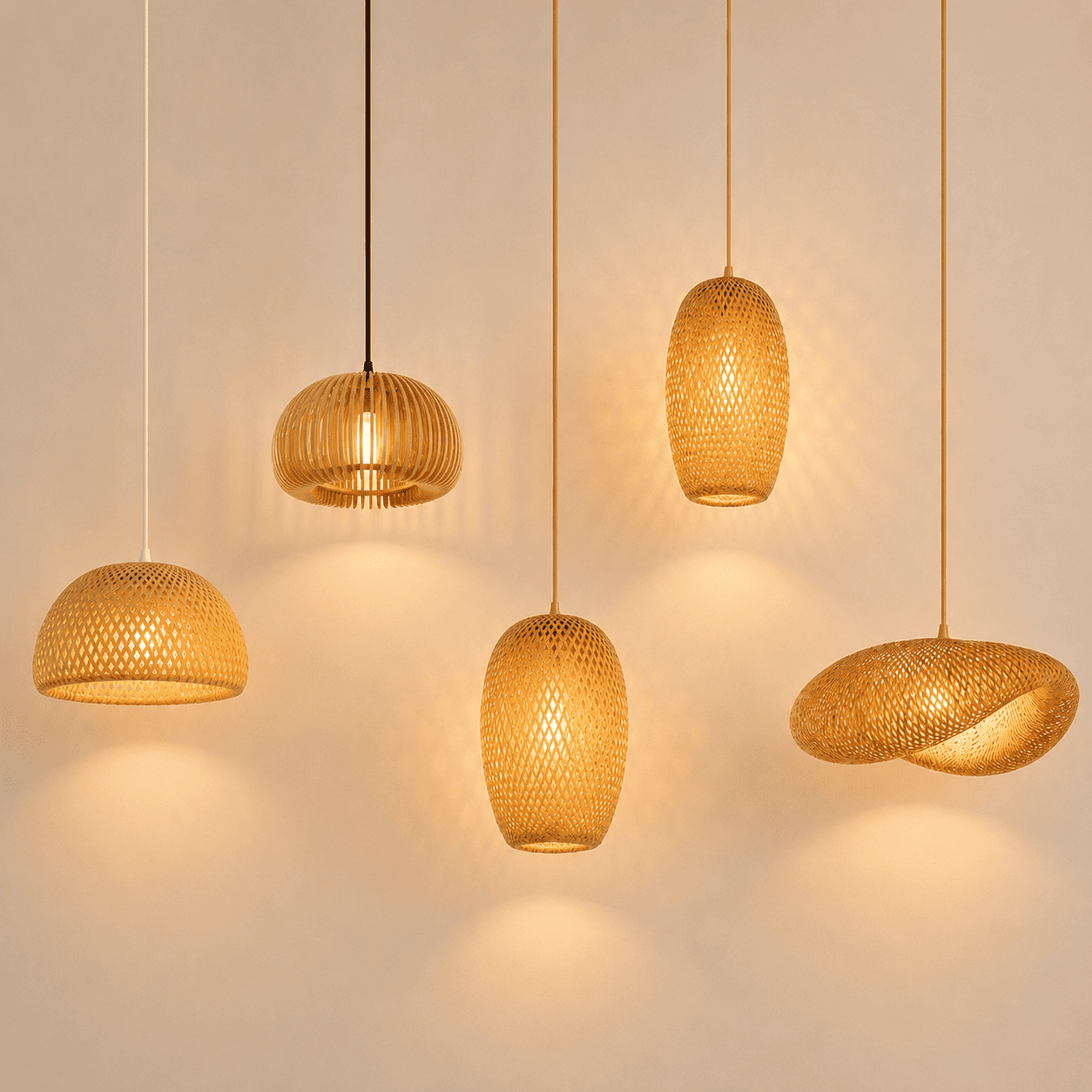 Suspension rotin bambou tressé, Abat-jour naturel fait main