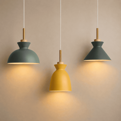 Suspension bois métal, Abat-jour conique scandinave